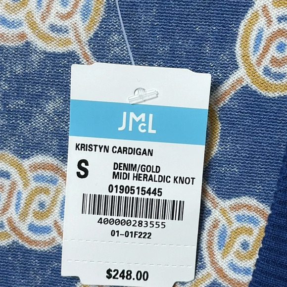J Mclaughlin Womens Kristyn Cardigan XS Denim Gold Heraldic Knot Chain Sweater - Picture 4 of 7